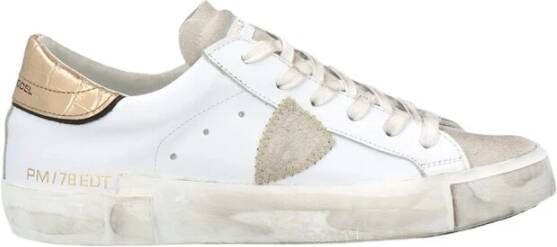 Philippe Model Vintage Leren Sneakers met Geborduurd Zig-Zag Badge White Dames