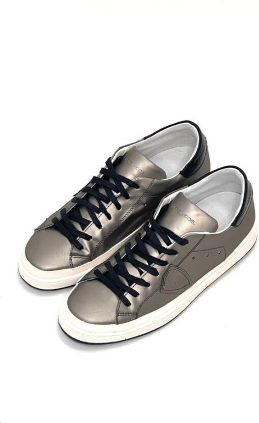 Philippe Model Metallic Grijze Leren Sneakers Grijs Heren