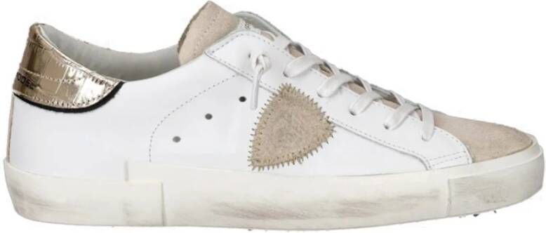 Philippe Model Vintage Leren Sneakers met Geborduurd Zig-Zag Badge White Dames