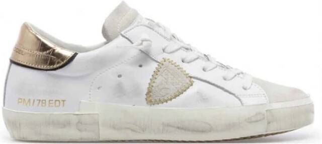 Philippe Model Vintage Leren Sneakers met Geborduurd Zig-Zag Badge White Dames