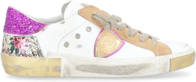 Philippe Model Paris X Witleren Sneaker met Beige Suède en Fuchsia Glitter Multicolor Dames