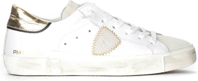 Philippe Model Vintage Leren Sneakers met Geborduurd Zig-Zag Badge White Dames