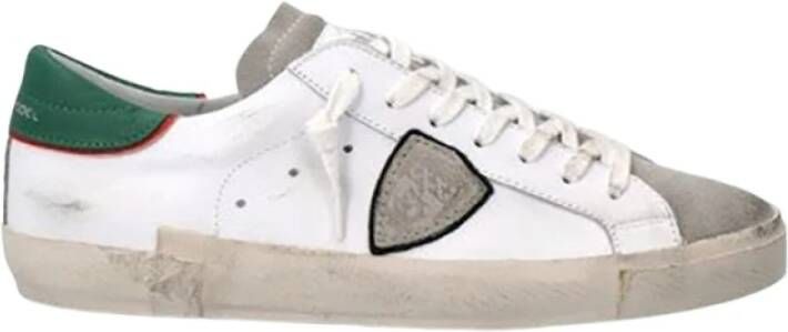 Philippe Model Witte lage sneakers met gebruikte behandeling en gekleurde randen White Heren