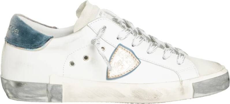 Philippe Model Witte Leren Sneaker met Gebruikte Effectdetails White Dames