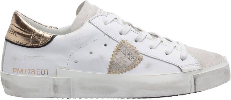 Philippe Model Vintage Leren Sneakers met Geborduurd Zig-Zag Badge White Dames