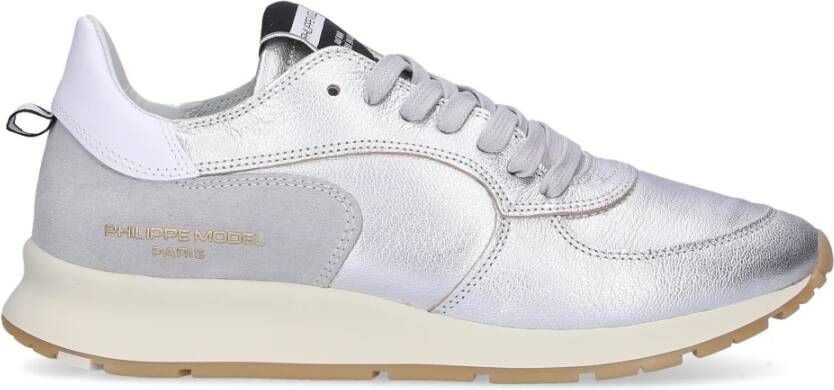 Philippe Model Montecarlo Lage Sneaker Zilver Logo Grijs Dames