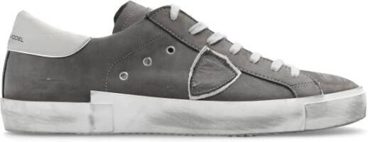 Philippe Model Antraciet Lage Sneakers met Spiegelende Inzetstukken Gray Heren