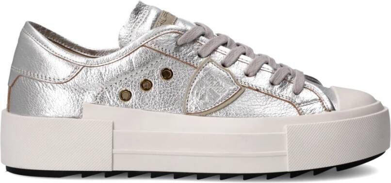 Philippe Model Zilveren Leren Sneakers met Metalen Detail Gray Dames