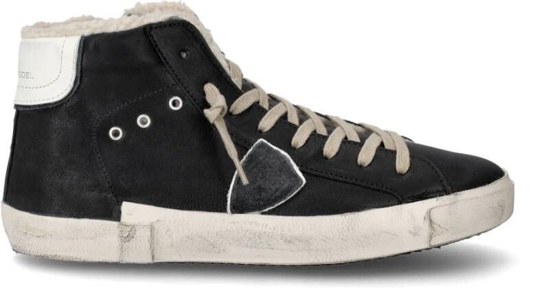 Philippe Model Vintage Gewassen Leren High-Top Sneaker Black Heren