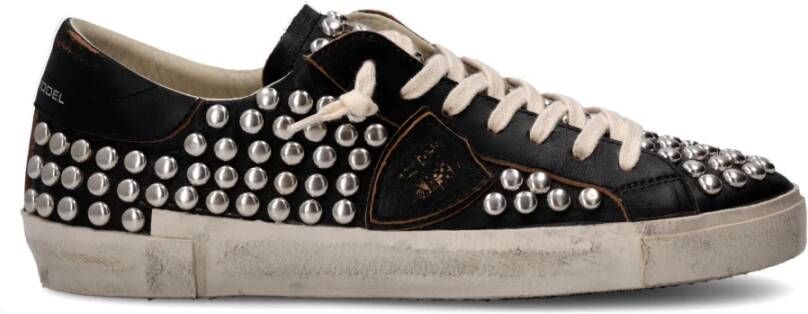 Philippe Model Zwarte Tennissneakers met Studs Black Heren