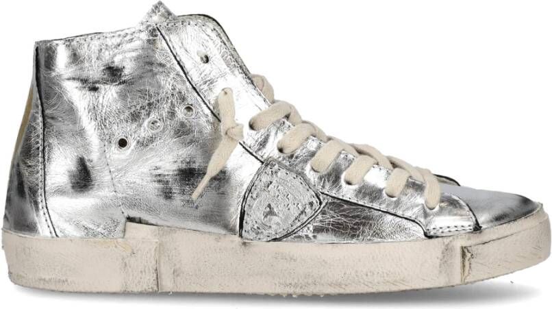 Philippe Model Zilveren Hoge Sneakers met Versleten Effect Gray Dames