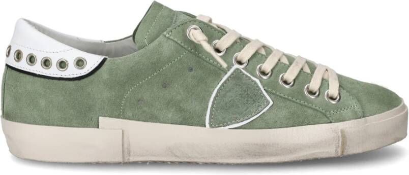 Philippe Model Militair Groene Suède Sneaker met Fluorescerende Details Groen Heren