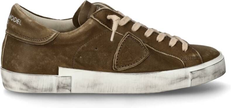 Philippe Model Vintage legergroene leren sneakers Bruin Heren