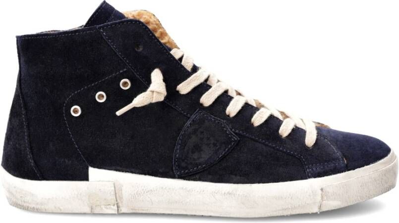 Philippe Model Blauwe Hoge Top Sneakers Faux Fur Voering Black Heren