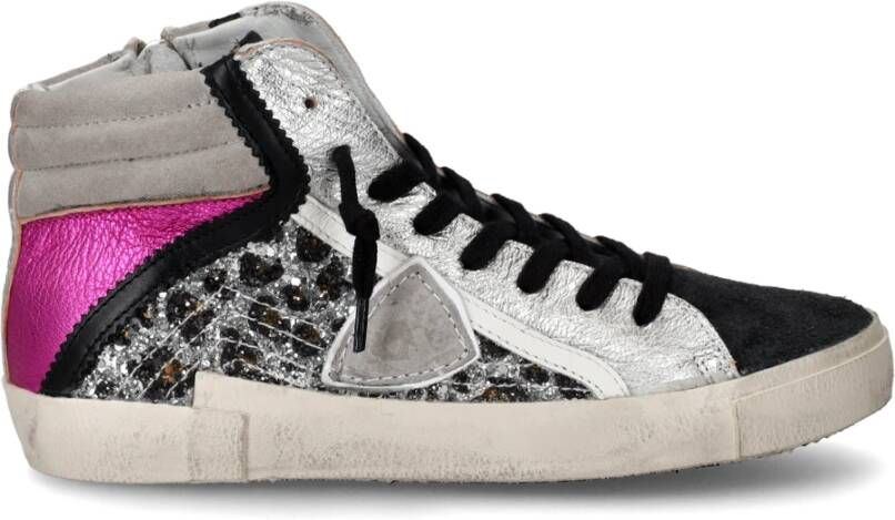 Philippe Model Zilver Roze Animal Print High Tops Gray Dames