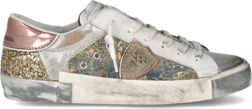 Philippe Model Unieke Lichtblauw Goud Tennisschoenen Multicolor Dames