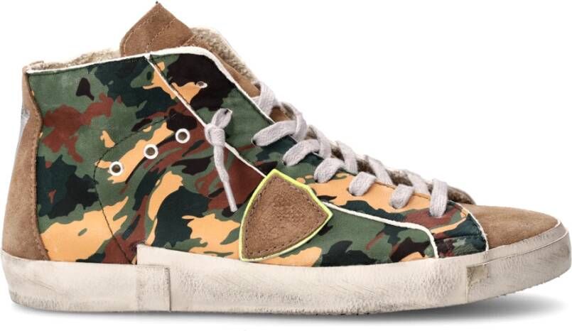 Philippe Model Groen Beige Camo Hoge Sneakers Green Heren