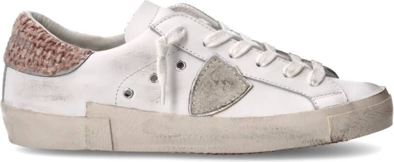 Philippe Model Witte leren sneakers met roze hiel White Dames