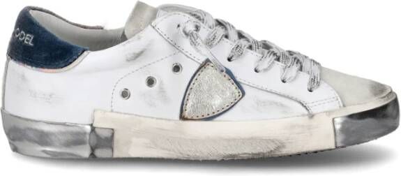 Philippe Model Witte Leren Sneaker met Gebruikte Effectdetails White Dames