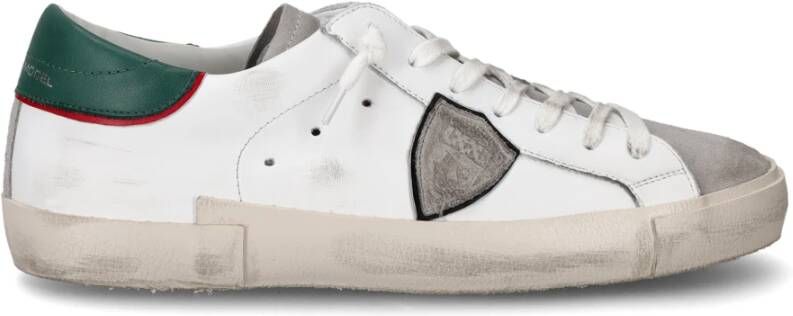 Philippe Model Witte lage sneakers met gebruikte behandeling en gekleurde randen White Heren