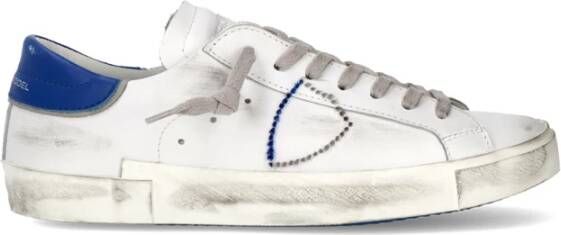 Philippe Model Witte en Blauwe Leren Lage Sneakers White Heren