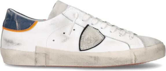 Philippe Model Blauwe Leren Sneakers met Logo Patch White Heren