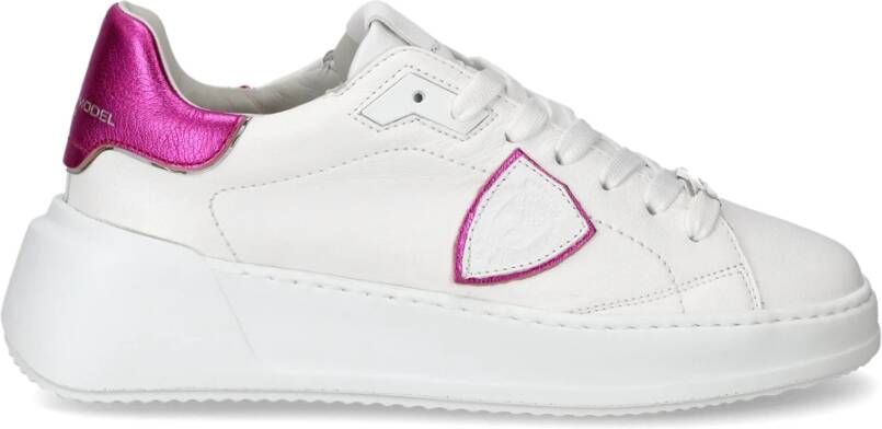 Philippe Model Logo Leren Sneakers Witte Leren Temple Sneakers met Metallic Details White Dames