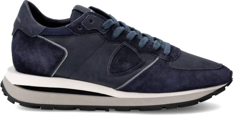 Philippe Model Blauwe Sneakers met Suède en Mesh Blue Heren