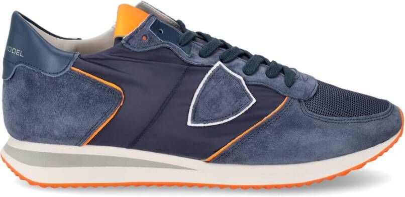 Philippe Model Grijze Leren Lage Sneakers Blauw Heren