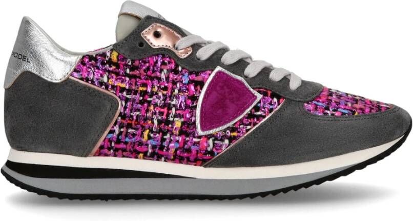 Philippe Model Velvet Fuchsia Gray Dames Casual Sneakers Multicolor Dames