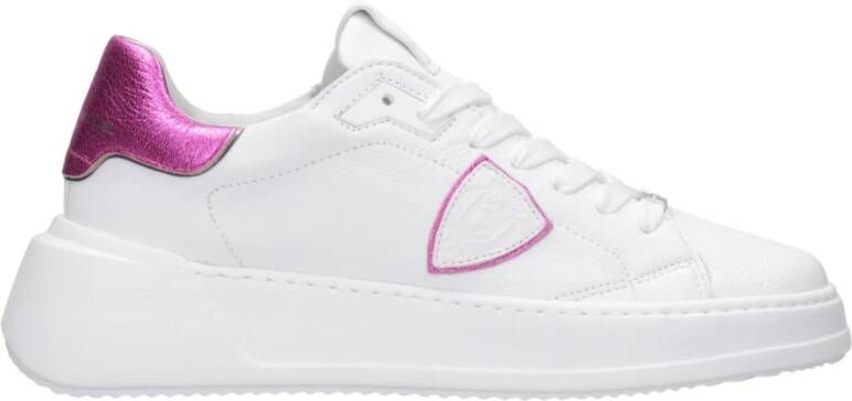 Philippe Model Logo Leren Sneakers Witte Leren Temple Sneakers met Metallic Details White Dames