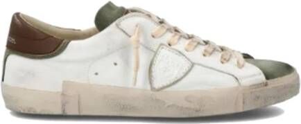 Philippe Model Vintage Gewassen Leren Sneakers met Militaire Suede Details Beige Heren