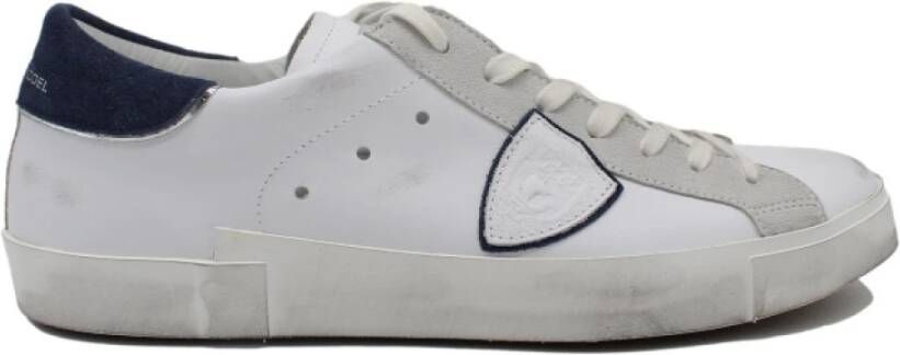 Philippe Model Blauwe Leren Sneakers met Logo Patch White Heren