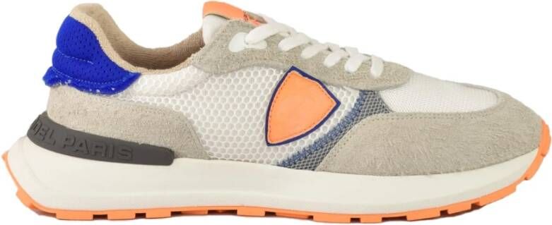 Philippe Model Witte Technische Stoffen Sneakers met Oranje Logo Patch White Heren