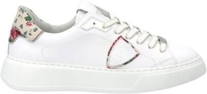 Philippe Model Temple Lage Sneaker Bloemenprint Leer Wit Dames