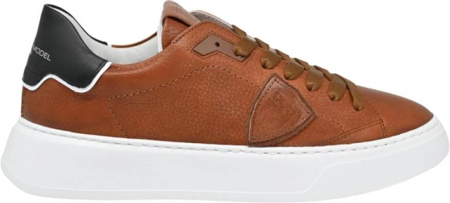 Philippe Model Temple Low Sneakers in Cognac Brown Heren