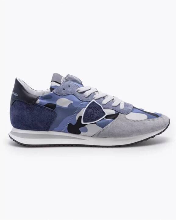 Philippe Model Tropez X Leren Sneakers met Camouflage Grijs Gray Heren