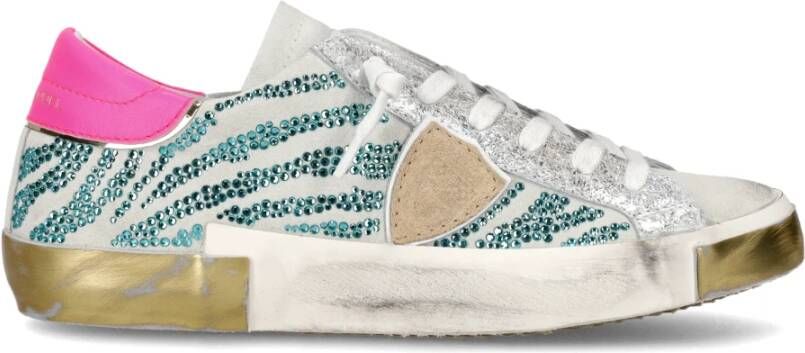 Philippe Model Turquoise Groene Tennissneakers met Aquamarijn Kristallen Multicolor Dames