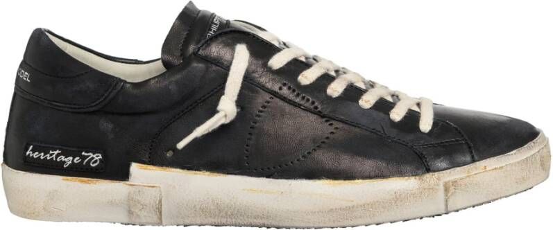 Philippe Model Zwarte Sneakers Distressed Finish Geperforeerde Details Black Heren