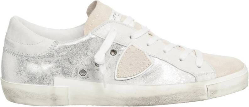 Philippe Model Gelamineerd Leren Sneakers Zilver Wit Gray Dames