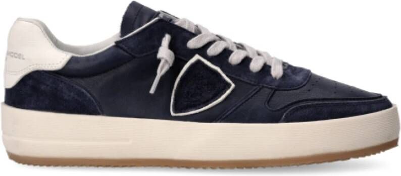 Philippe Model Vintage-geïnspireerde Lage Top Blauwe Sneakers Blue Heren