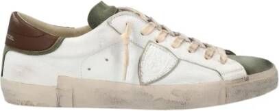 Philippe Model Vintage Gewassen Leren Sneakers met Militaire Suede Details Beige Heren