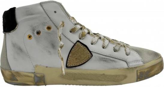 Philippe Model Vintage leren sneakers met gouden details White Heren