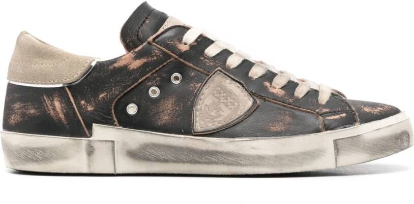 Philippe Model Vintage Leren Sneakers met Metalen Detail Brown Heren