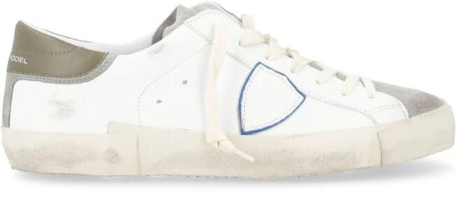 Philippe Model Vintage Witte Lederen Sneaker met Groene Hak White Heren