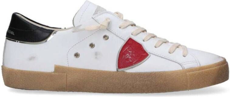 Philippe Model Witte Sneakers Leder Katoen Rubber Zool Multicolor Heren