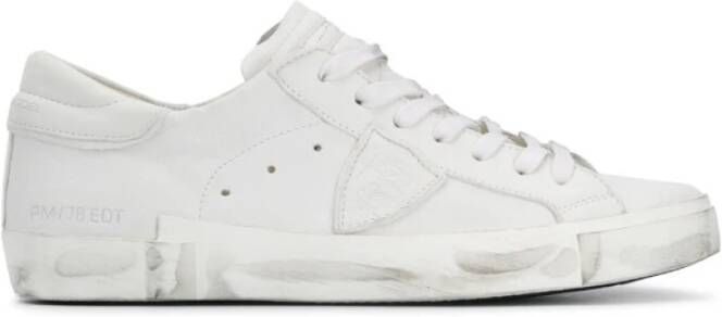 Philippe Model Vintage Witte Sneakers met Parijse Schild White Heren