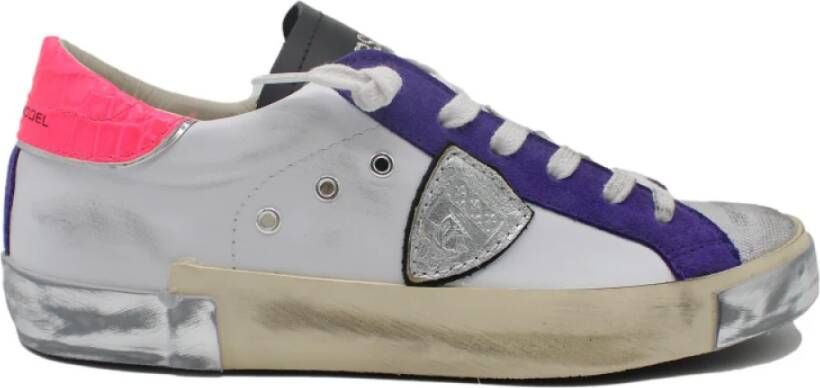 Philippe Model Wit Paarse Sneakers Multicolor Heren