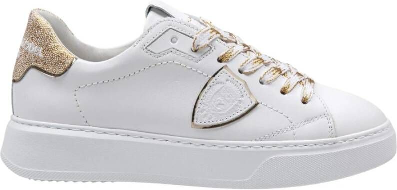 Philippe Model Wit Goud Leren Sneakers Vetersluiting White Dames