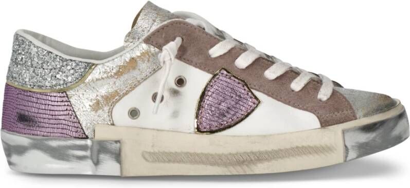 Philippe Model Witte Beige Paarse Tennisschoenen Multicolor Dames